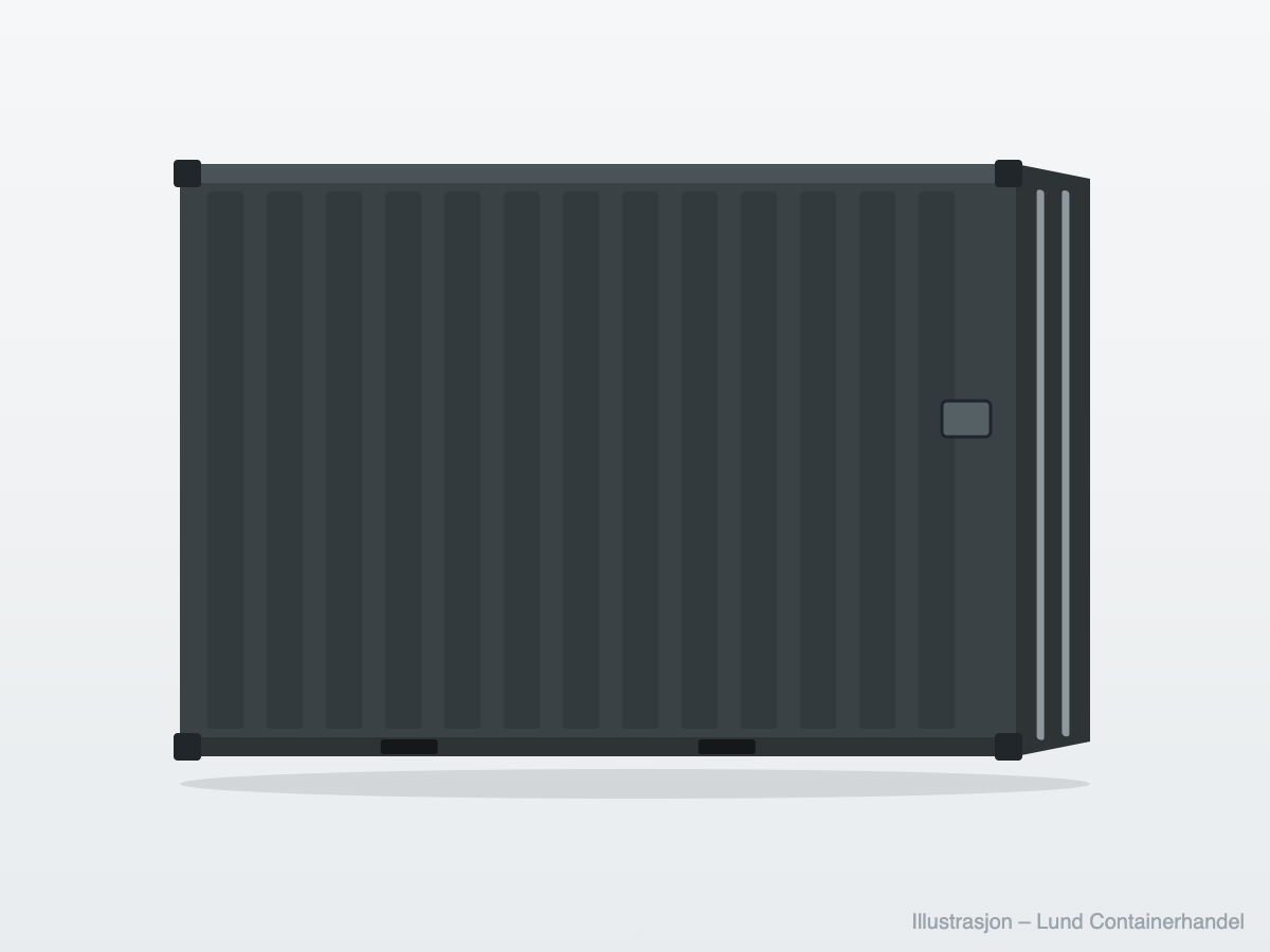Illustrasjon av 10 fots container i RAL7016 grå med lockbox og trucklommer