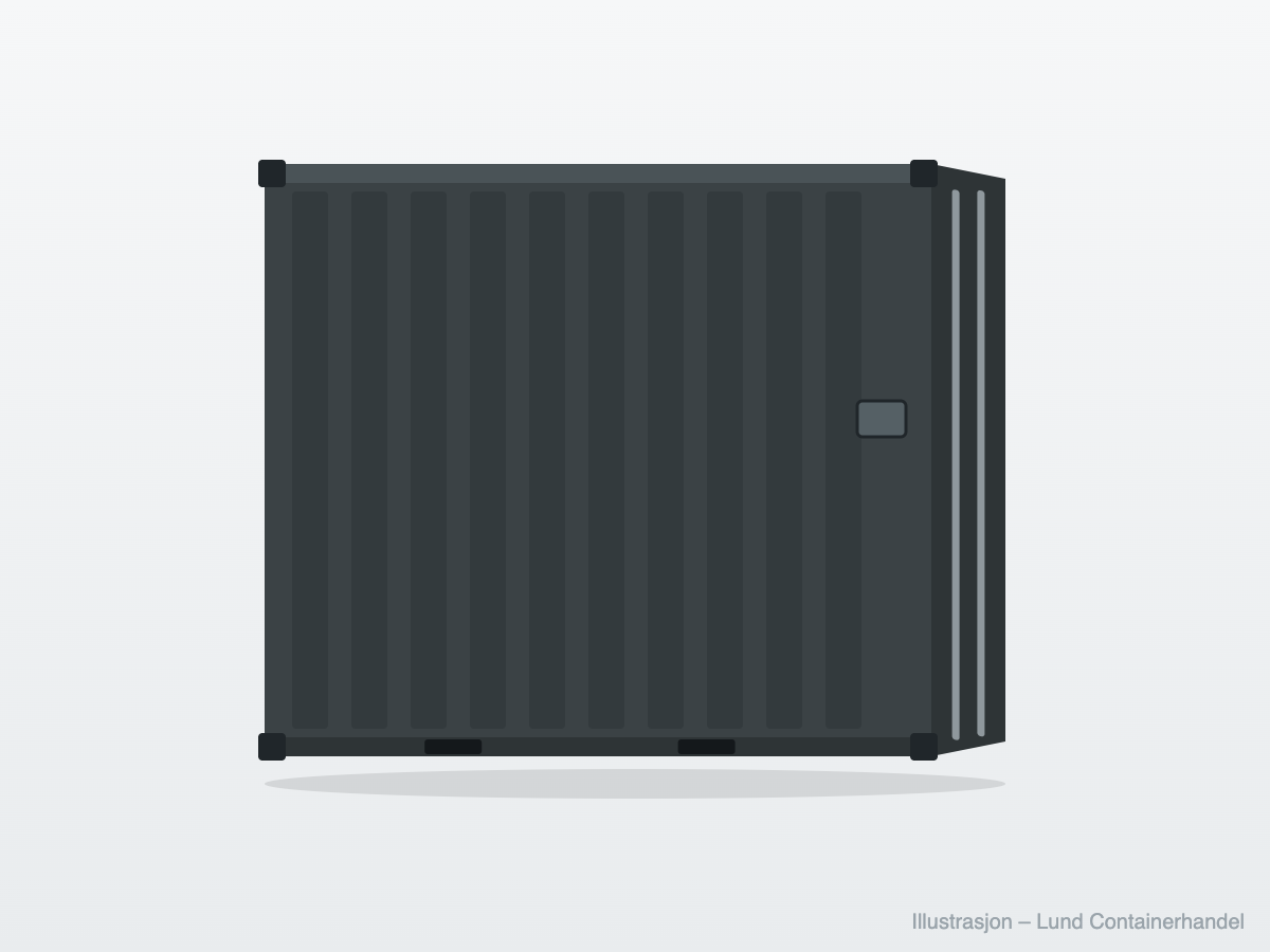 Illustrasjon av 8 fots container med persondør i RAL7016 grå