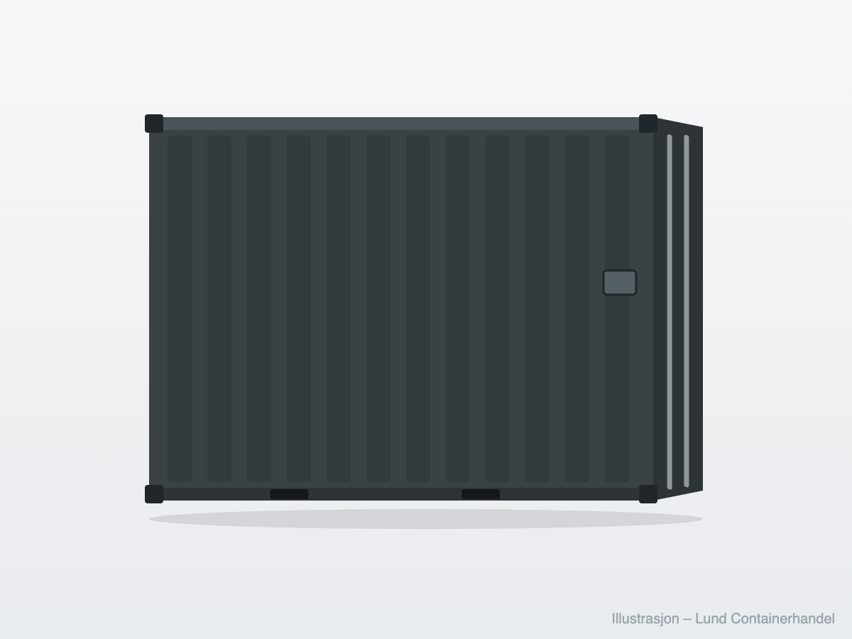 Illustrasjon av lagercontainer i RAL7016 grå med lockbox og trucklommer